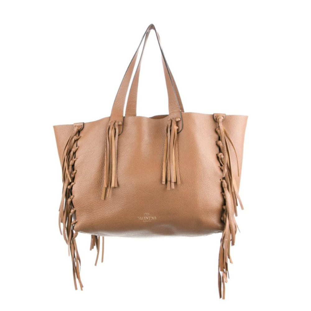 Auth VALENTINO Large Fringe Leather Tote Bag Jebwa 4J101